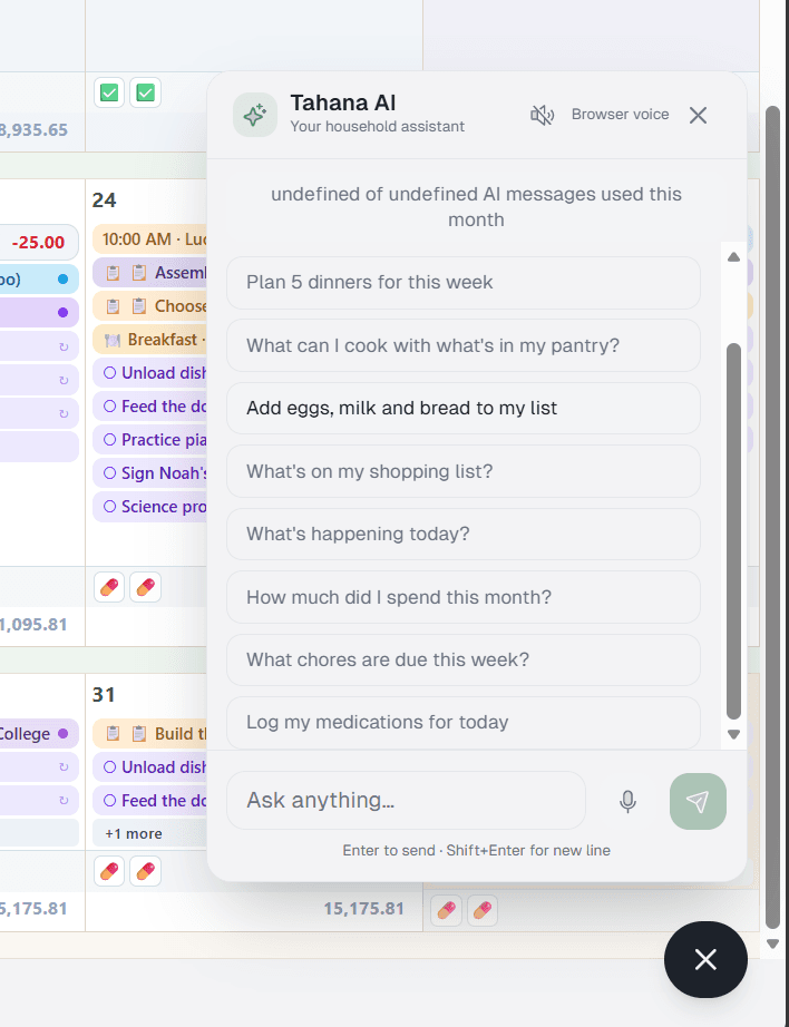 Tahana AI assistant panel